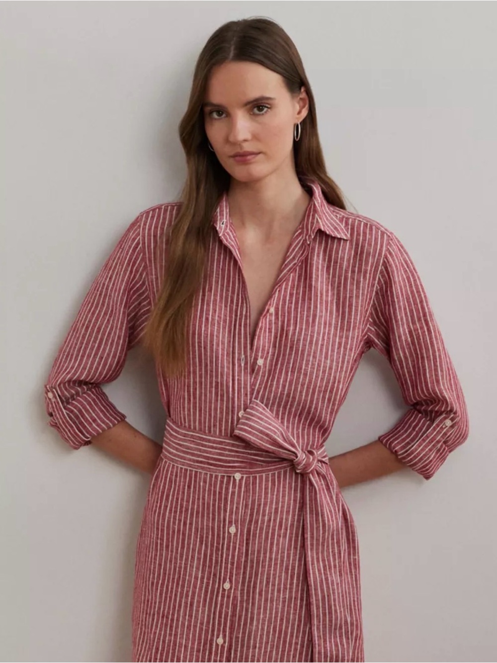 Ralph Lauren Red and White Striped Shirt Dress Linen - Picture 8 of 8